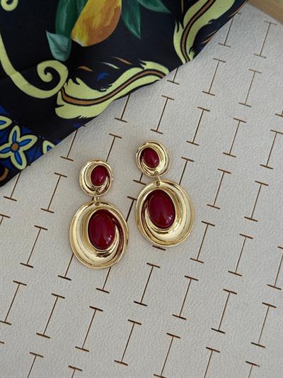 Özel Seri Bordo Taşlı Sallantılı Küpe