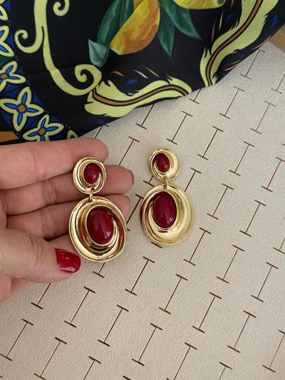 Özel Seri Bordo Taşlı Sallantılı Küpe