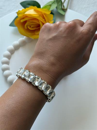 Özel Seri Dikdörtgen Şeffaf Taşlı Misine Lastikli Bileklik