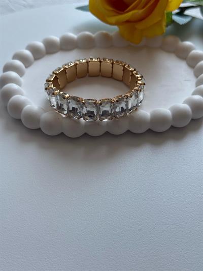 Özel Seri Dikdörtgen Şeffaf Taşlı Misine Lastikli Bileklik