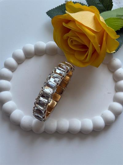 Özel Seri Dikdörtgen Şeffaf Taşlı Misine Lastikli Bileklik