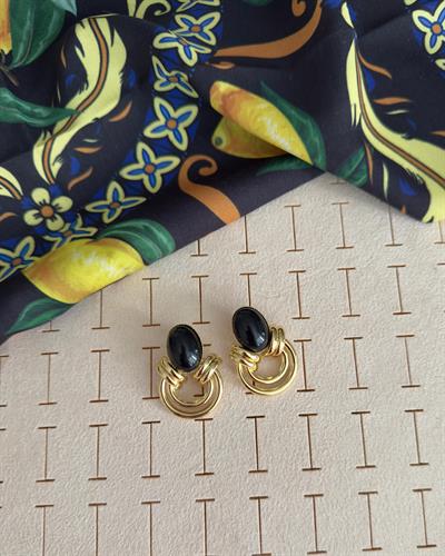 Özel Seri Gold Halkalı Siyah Vintage Küpe