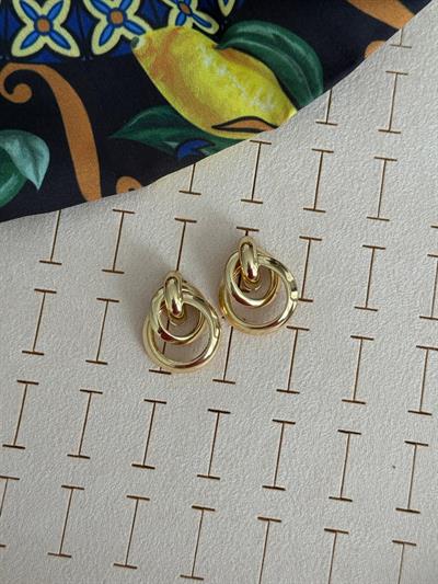 Özel Seri Gold İç İçe Geçmeli Çift Halka Küpe