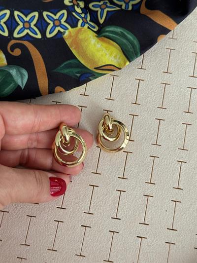 Özel Seri Gold İç İçe Geçmeli Çift Halka Küpe