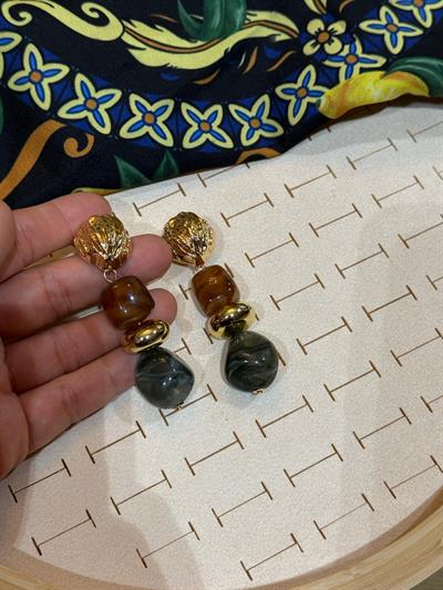 Özel Seri Gri Kahve Sallantı Küpe
