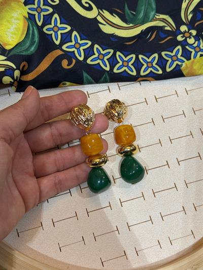 Özel Seri Karamel Yeşil Sallantı Küpe