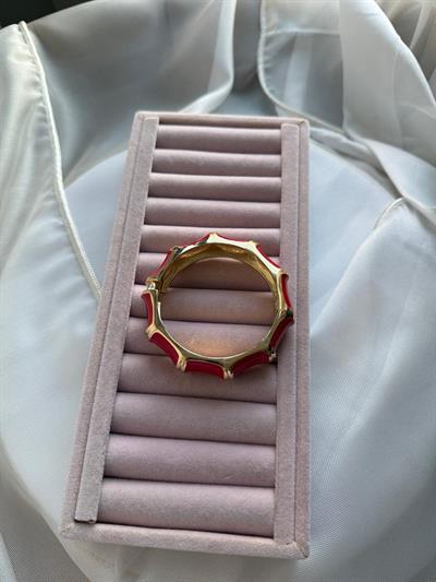 Özel Seri Kemik Desen Mineli Kelepçe Bileklik -Kırmızı