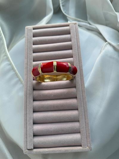 Özel Seri Kemik Desen Mineli Kelepçe Bileklik -Kırmızı