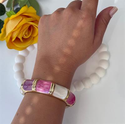 Özel Seri Kemik Model Sedefli Mor Lila Beyaz Bileklik