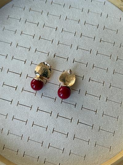 Özel Seri Lux Marka Vintage KırmızıTop Küpe