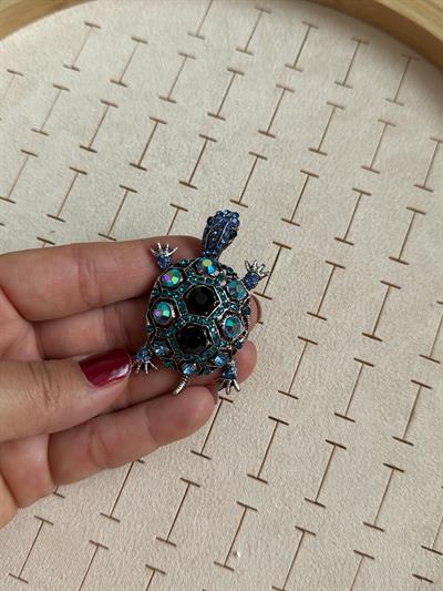 Özel Seri Mavi Gömme Taşlı Kaplumbağa Broş