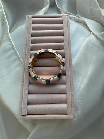 Özel Seri Mineli Kelepçe Bileklik -Beyaz-Pembe-Laci