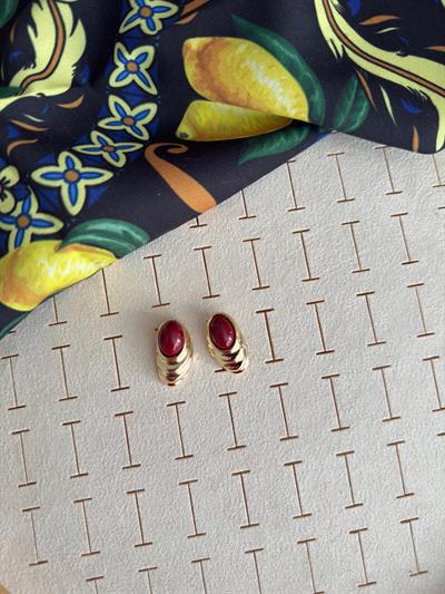 Özel Seri Minimal Vintage Bordo Küpe