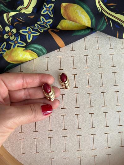 Özel Seri Minimal Vintage Bordo Küpe
