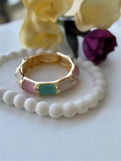 Özel Seri Pembe Beyaz Mavi Dore Kalın Bileklik