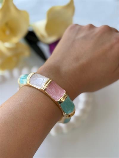 Özel Seri Pembe Beyaz Mavi Dore Kalın Bileklik