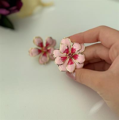 Özel Seri Pembe Çiçek Küpe