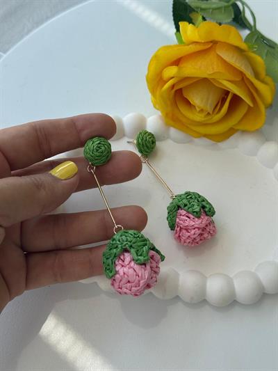 Özel Seri Sallantılı El Örgüsü Küpe Pembe