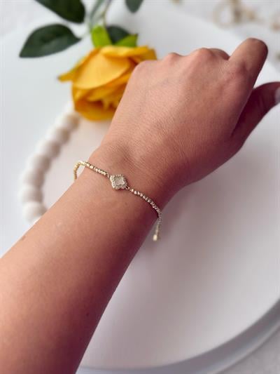 Özel Seri Sedefli Yonca Motifli Dorika Zincirli Bileklik