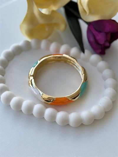 Özel Seri Turuncu Beyaz Yeşil Dore İnce Bileklik