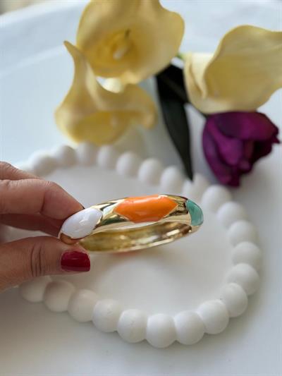 Özel Seri Turuncu Beyaz Yeşil Dore İnce Bileklik