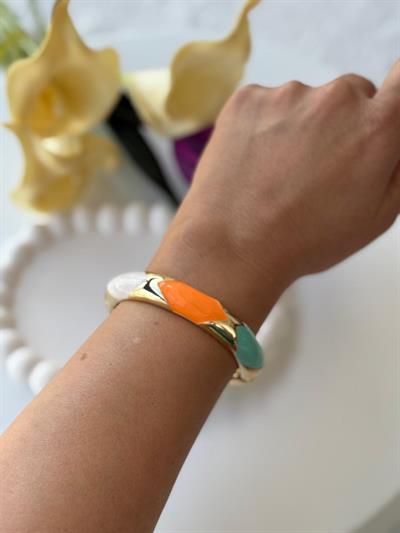 Özel Seri Turuncu Beyaz Yeşil Dore İnce Bileklik