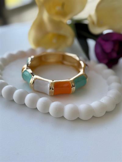 Özel Seri Turuncu Beyaz Yeşil Dore Kalın Bileklik