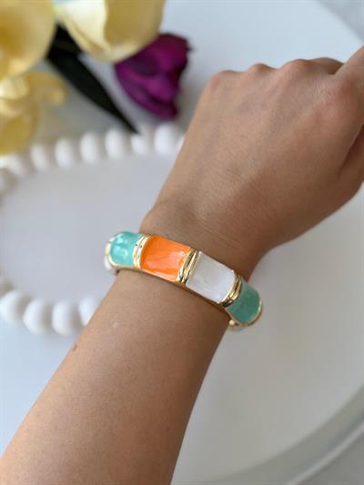 Özel Seri Turuncu Beyaz Yeşil Dore Kalın Bileklik