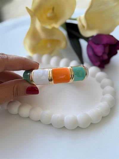 Özel Seri Turuncu Beyaz Yeşil Dore Kalın Bileklik