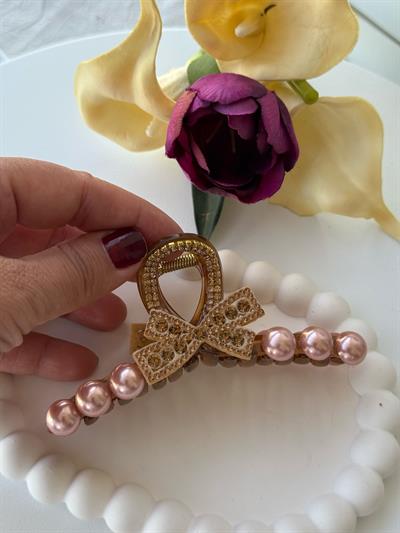 Pembe İncili Kıskaç Toka