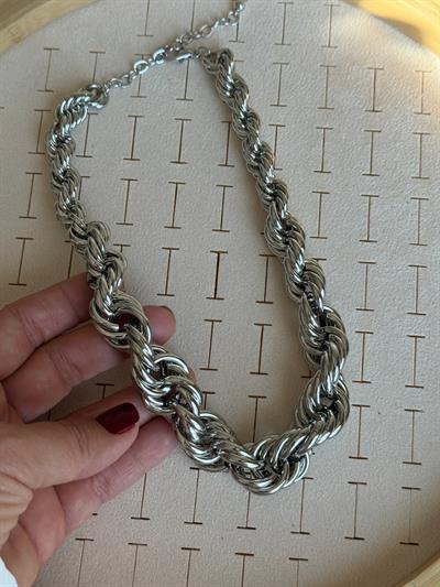 Vintage Gri Kalın Bırgu Kolye (50cm)