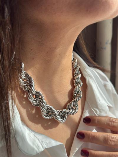 Vintage Gri Kalın Bırgu Kolye (50cm)