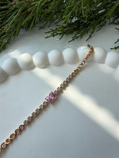 Vip  18k Pembe Dikdörtgen Taşlı Bileklik
