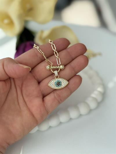 Vip 14 k Uzun Ataç Zincirli Nazarlı Kolye