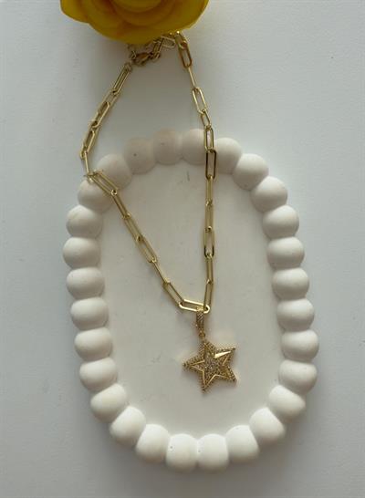 Vip 14k Ataç Zincir Taşlı Yıldız Charmlı Kolye (45cm)