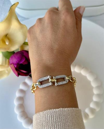 Vip 14k Çiftli Gri Zirkon Taşlı Bileklik