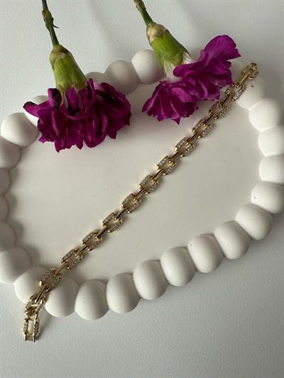 Vip 14k Gold Kenarlı Taşlı Kare Desen Bileklik