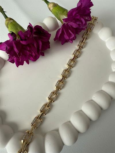 Vip 14k Gold Kenarlı Taşlı Kare Desen Bileklik