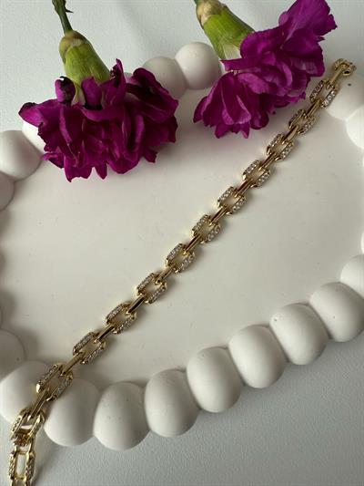 Vip 14k Gold Kenarlı Taşlı Kare Desen Bileklik