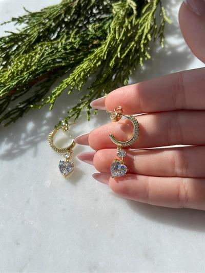 Vip 14k Gömme Zirkon Taşlı Kalp Küpe