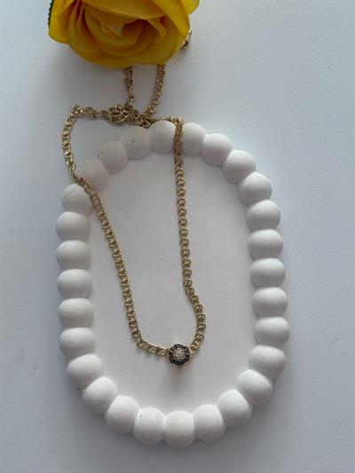 Vip 14k Küba Zincirli Siyah Çiçek Figür Charmlı Kolye (58cm)