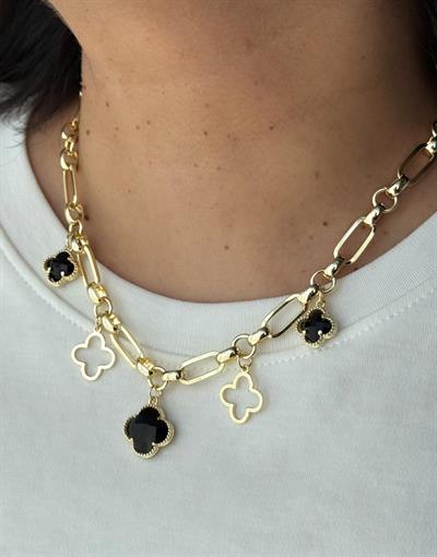 Vip 14k Siyah Yonca Kolye
