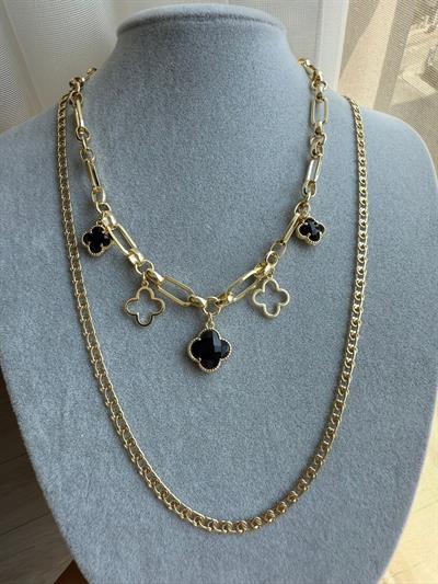 Vip 14k Siyah Yoncalı Kolye Kombini