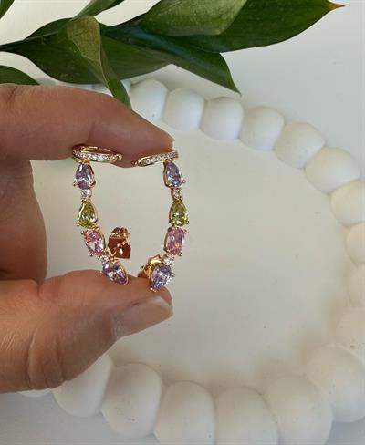 Vip 18K Renkli Damla Kıkırdak Küpe