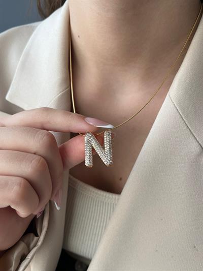 Vıp 18k Gömme Zirkon Taşlı Harf Kolye