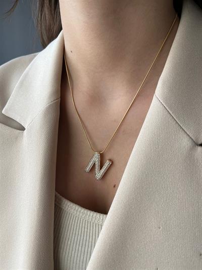 Vıp 18k Gömme Zirkon Taşlı Harf Kolye