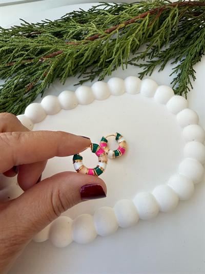 Vip Minimal Dört  Renkli Halka Küpe-Yeşil-Beyaz-Pembe-Sarı