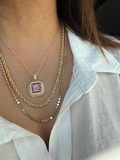 Vip14k Pembe Zümrüt Taşlı Kolye Kombini