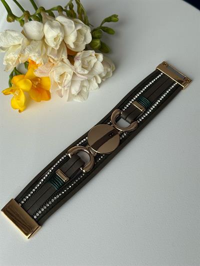 Yeşil Mıknatıslı Deri Bileklik