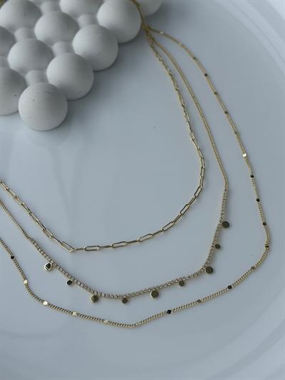 Altın Kaplama Lazer Kesim Dore Yonca Sallantılı Minimal Üçlü Kolye 